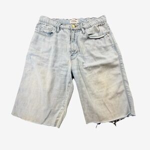 FRAME Le Sylvie Slender Straight Denim Shorts Light Wash Raw Hem Designer